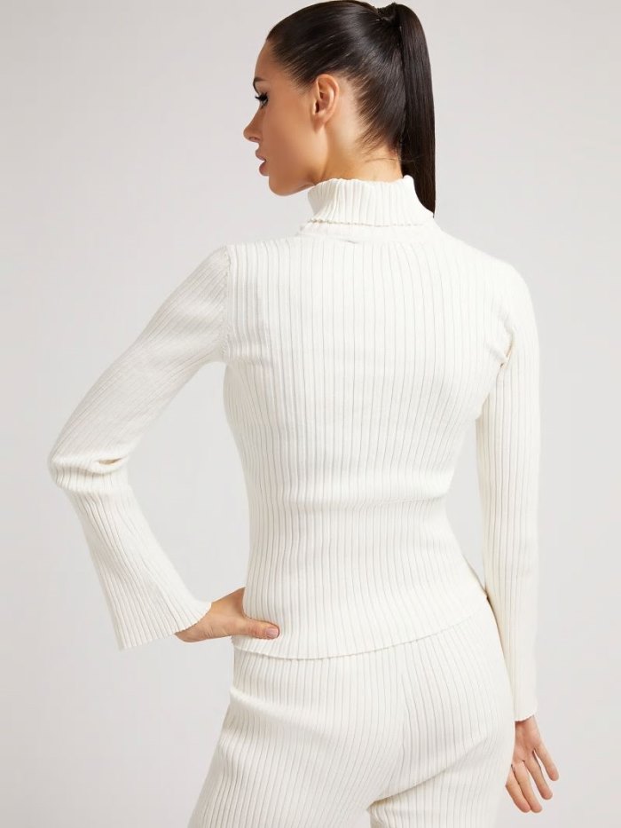 Női Guess Turtle Neck Rib Pulóverek Fehér | HU-986896