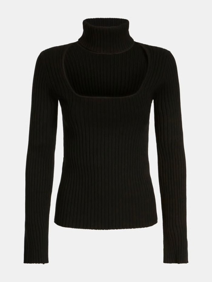 Női Guess Turtle Neck Rib Pulóverek Fekete | HU-050409