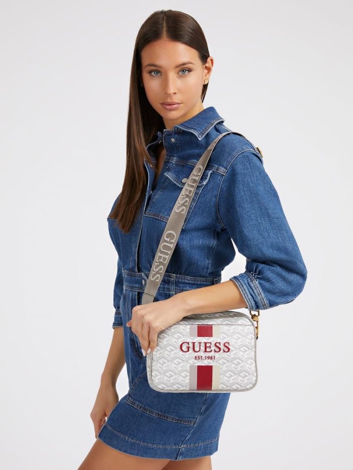 Női Guess Vikky G Cube Logo Crossbody Táska Krém | HU-659208