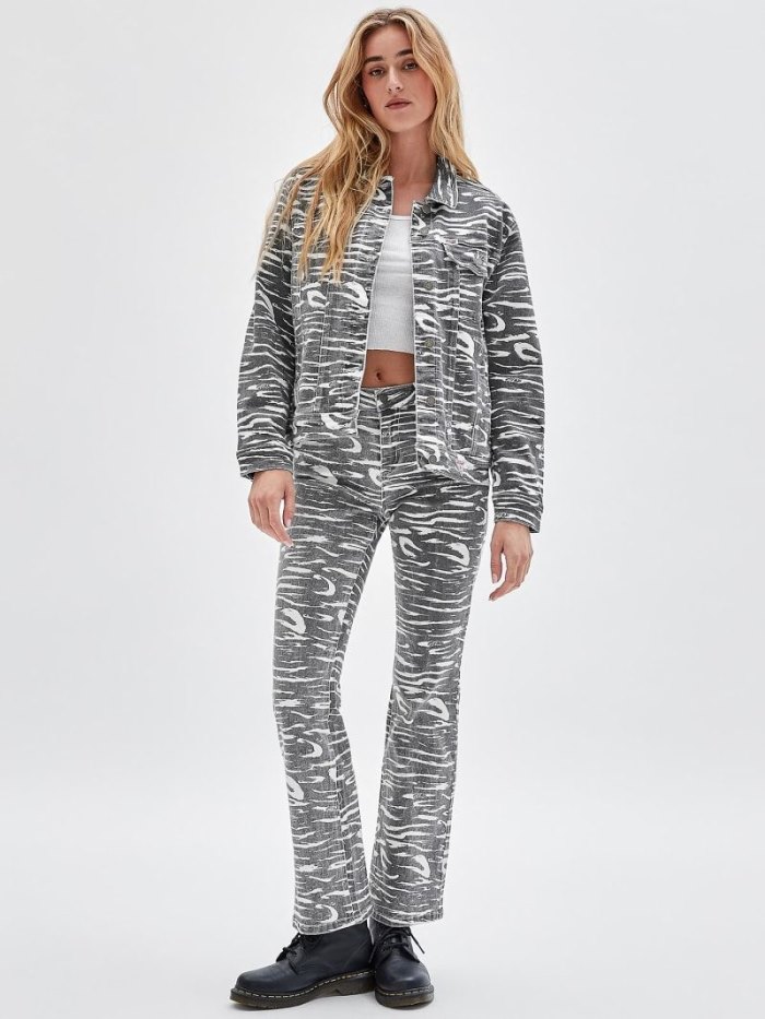 Női Guess Zebra Print Farmer Dzsekik Fekete | HU-149870