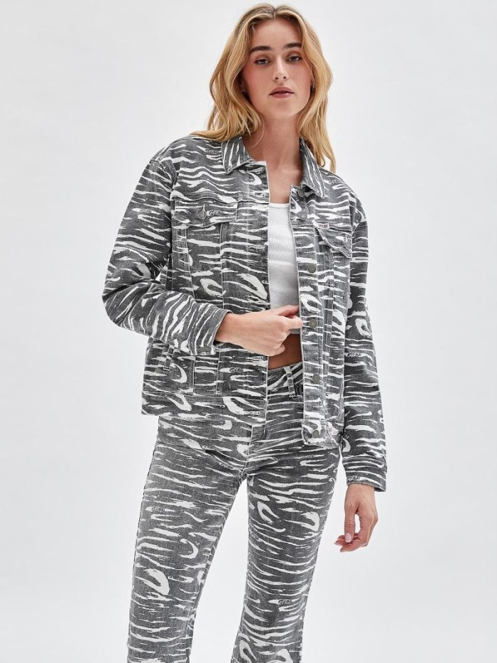 Női Guess Zebra Print Farmer Dzsekik Fekete | HU-149870